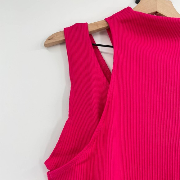 Anthropologie NWT Layered Cutout Tank Womens Sz Lg Pink Mock Neck Ribbed - Picture 4 of 9